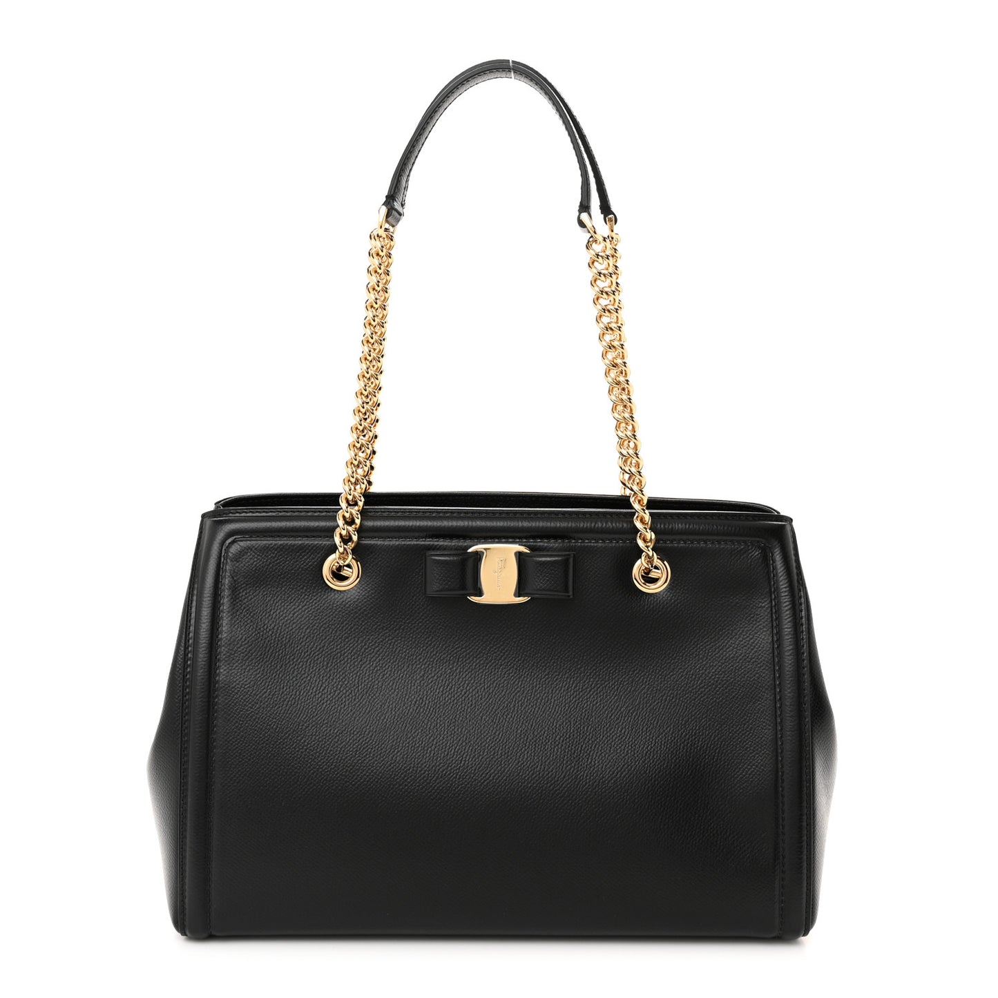 Hammered Calfskin Vara Bow Chain Tote Black