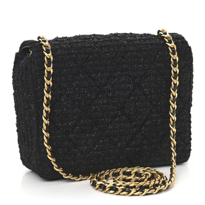 Chanel Tweed Quilted Mini Crystal CC Square Flap Black 3 of 11