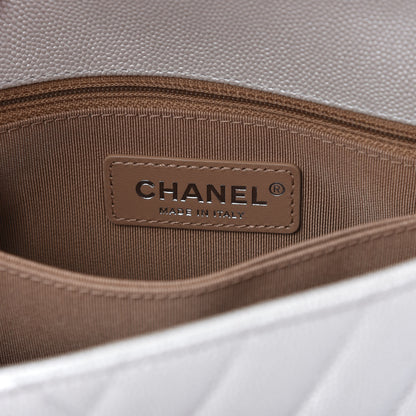 Chanel Iridescent Caviar Chevron Quilted Mini Coco Handle Flap White 8 of 10