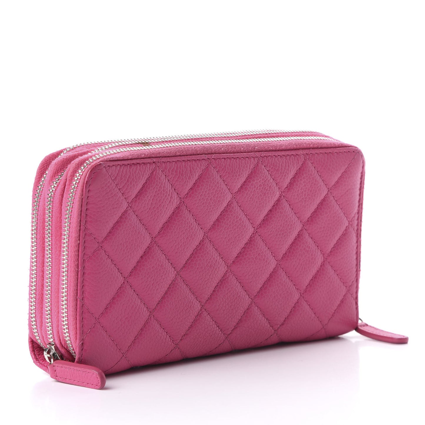 Caviar Quilted Triple Zipper Wallet Pink
