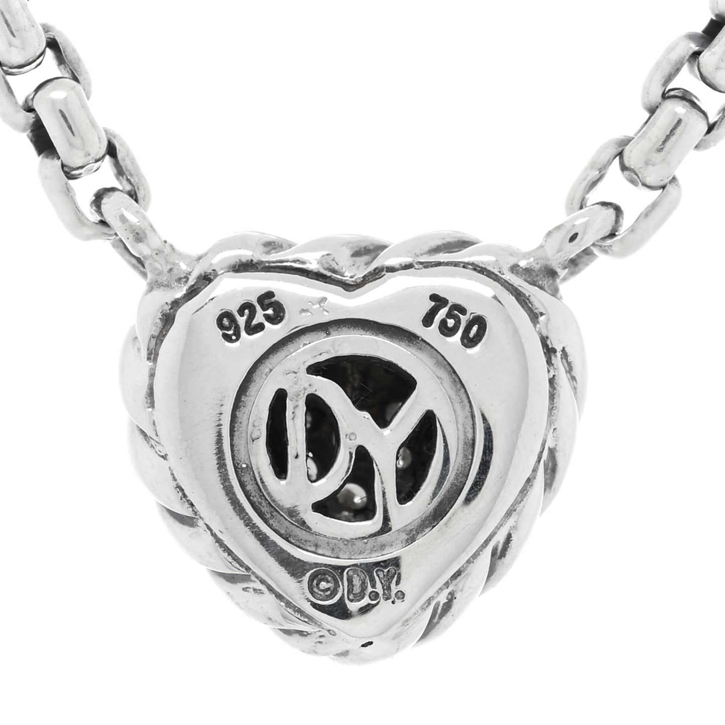 Sterling Silver 18K Yellow Gold Diamond Pave Cable Heart Pendant Necklace