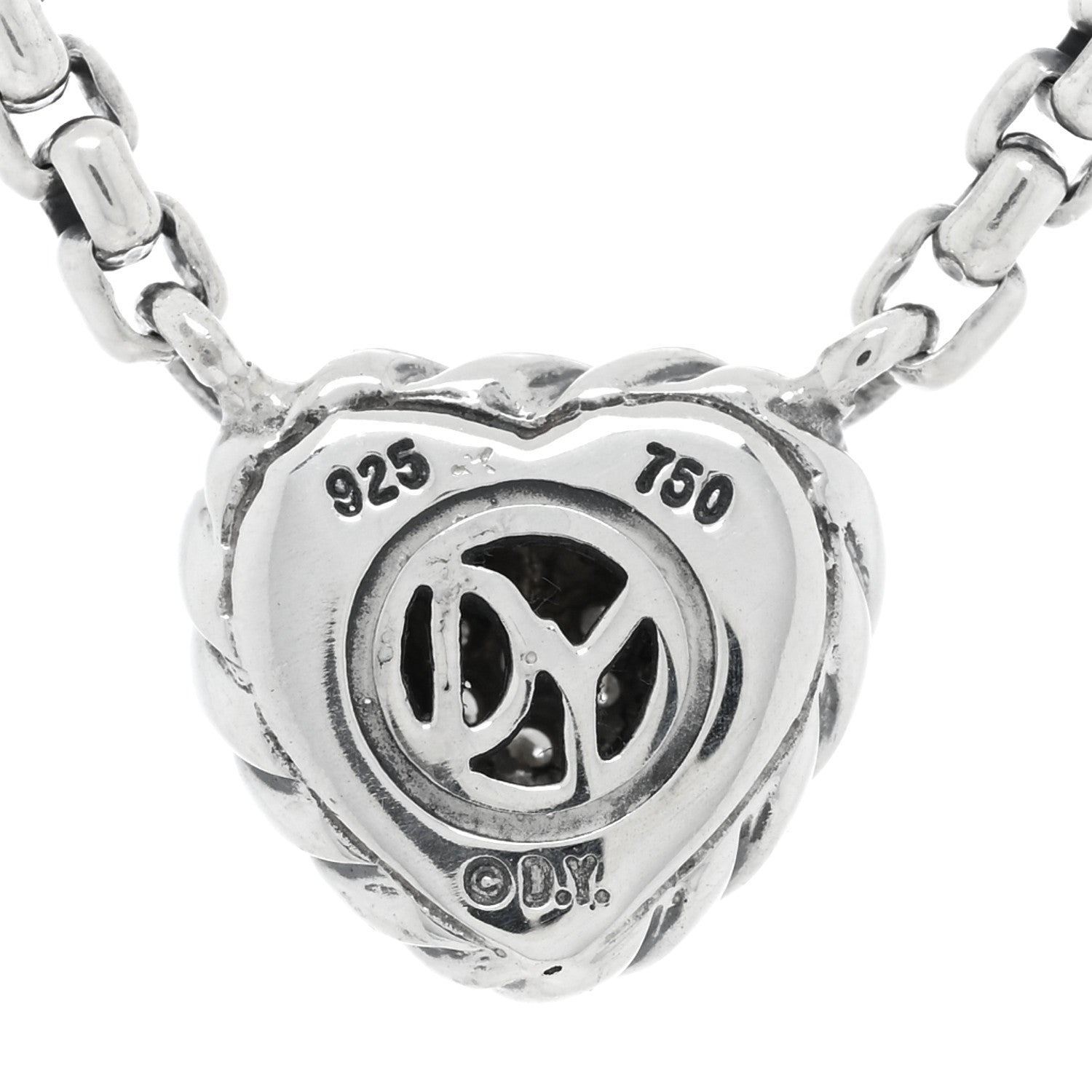 David Yurman Sterling Silver 18K Yellow Gold Diamond Pave Cable Heart Pendant Necklace 5 of 5