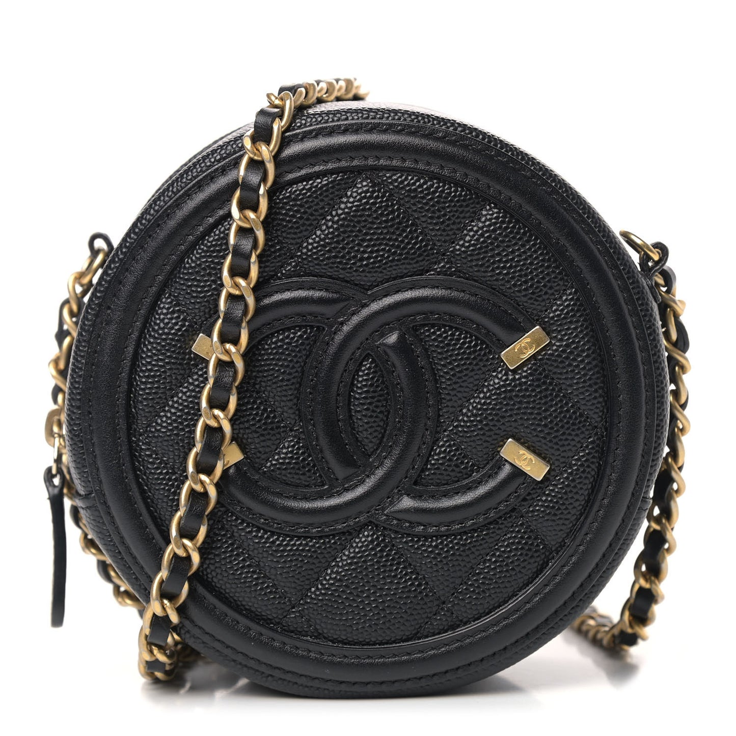 Caviar Quilted Round Filigree Crossbody Black