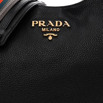 Prada Vitello Daino Zippered Messenger Hobo Black 8 of 17