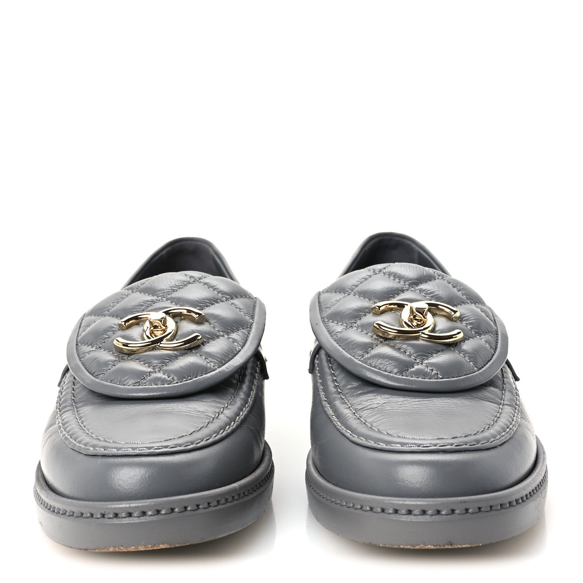 Chanel Lambskin Quilted CC Turnlock Loafers 38 Grey 3 of 11