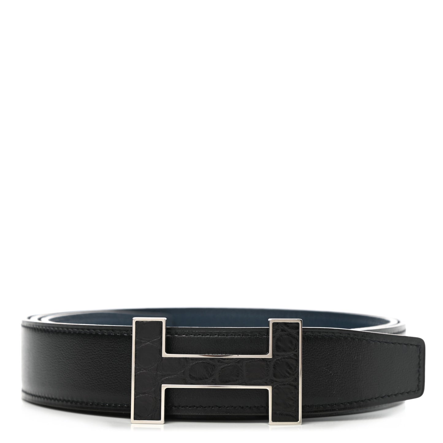 Box Togo Matte Alligator 32mm Quizz H Belt 110 Black Bleu De Prusse