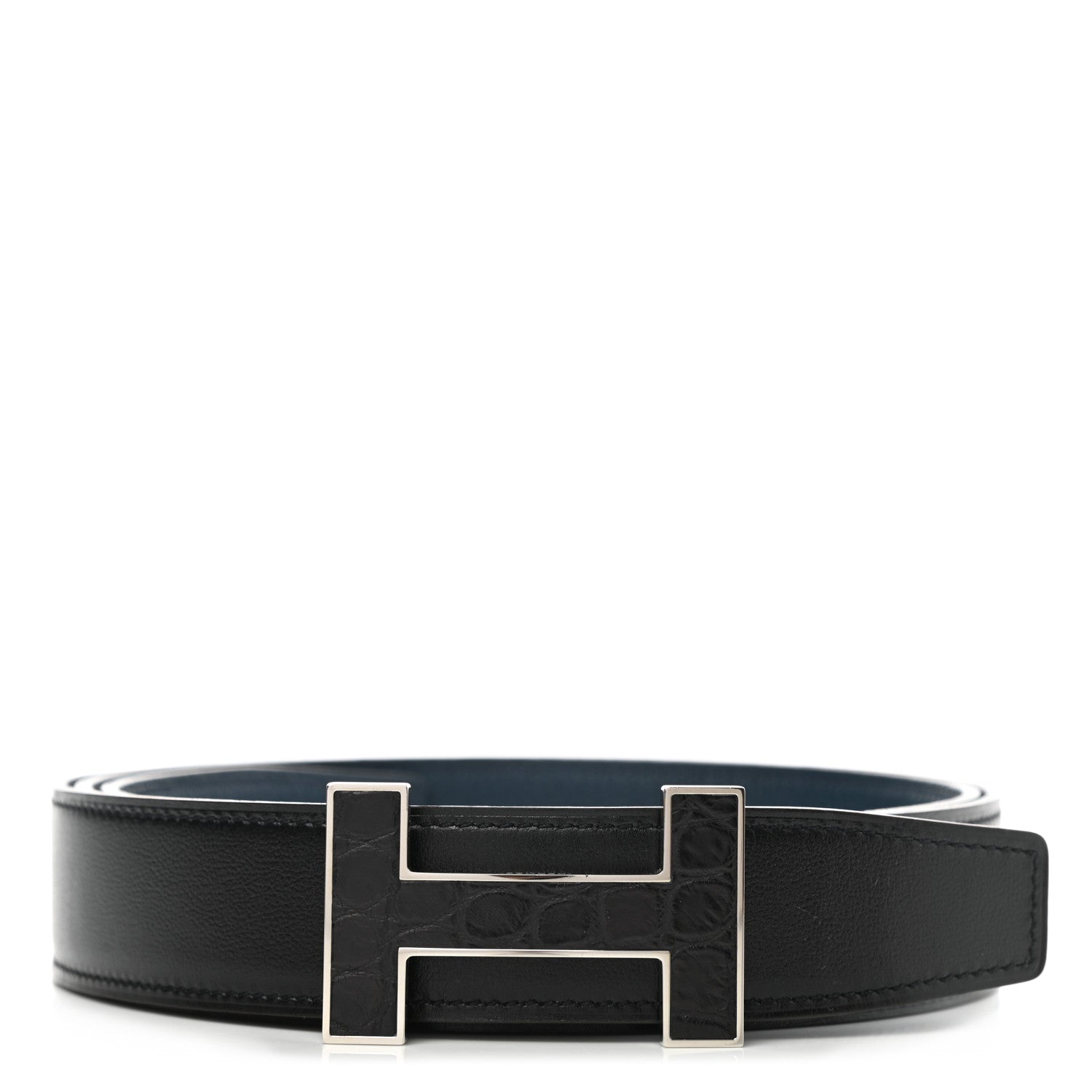Hermes Box Togo Matte Alligator 32mm Quizz H Belt 110 Black Bleu De Prusse 1 of 6