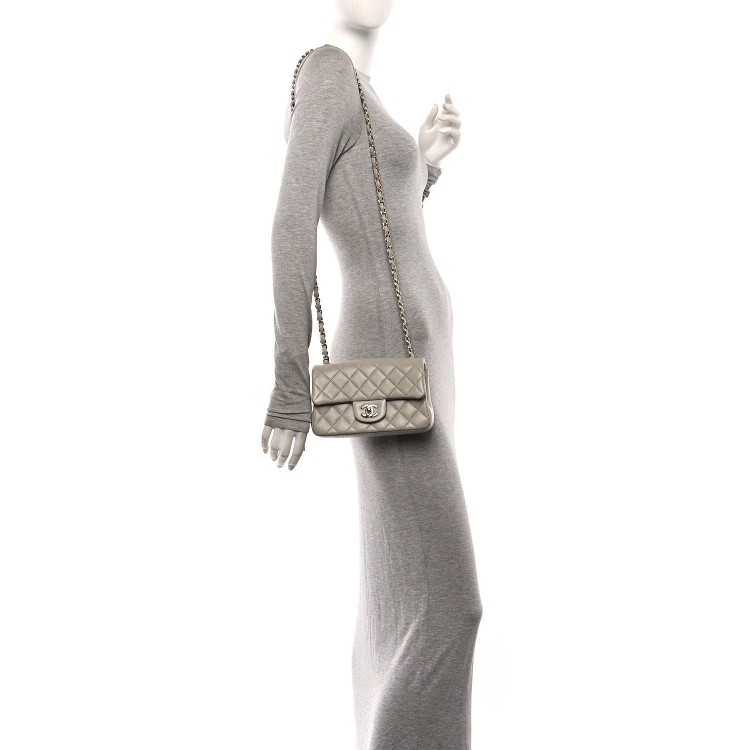 Chanel Lambskin Quilted Mini Rectangular Flap Grey 2 of 11