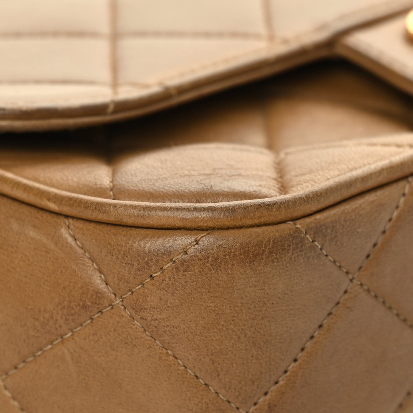 Lambskin Quilted Flap Camera Case Brown