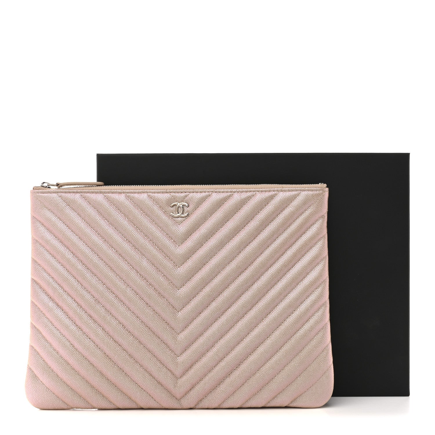 Chanel Iridescent Caviar Chevron Quilted Medium Cosmetic Case Light Gold 8 of 8