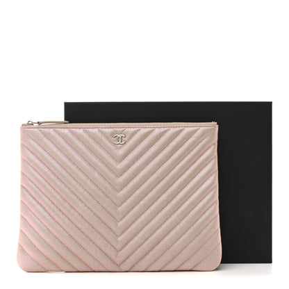 Chanel Iridescent Caviar Chevron Quilted Medium Cosmetic Case Light Gold 8 of 8