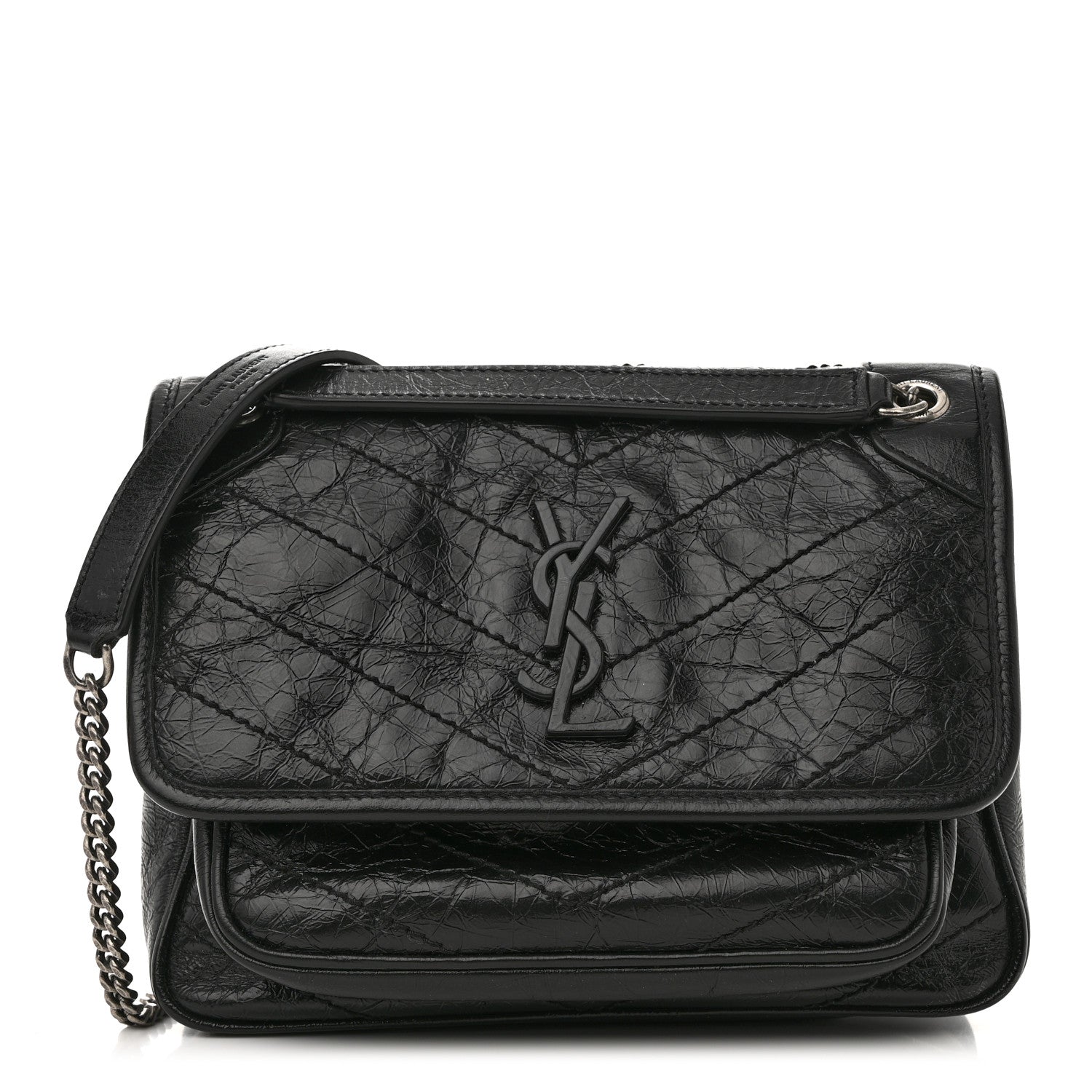 Saint Laurent Crinkled Lambskin Matelasse Monogram Baby Niki Chain Satchel Black 1 of 12