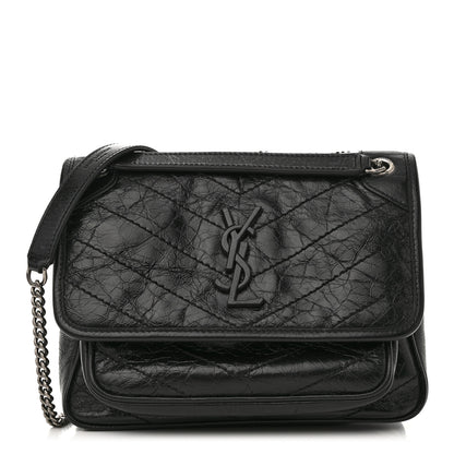 Saint Laurent Crinkled Lambskin Matelasse Monogram Baby Niki Chain Satchel Black 1 of 12