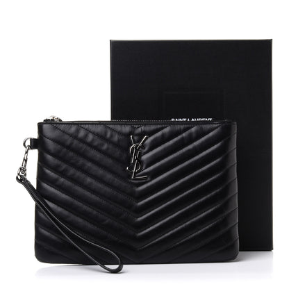 Saint Laurent Calfskin Matelasse Chevron Monogram A5 Wristlet Black 9 of 9