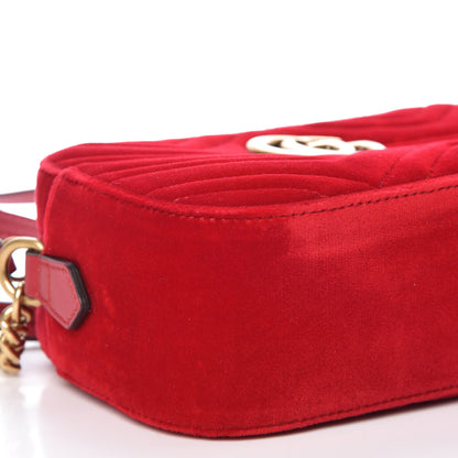 Gucci Velvet Matelasse Small GG Marmont Chain Shoulder Bag Hibiscus Red 8 of 9
