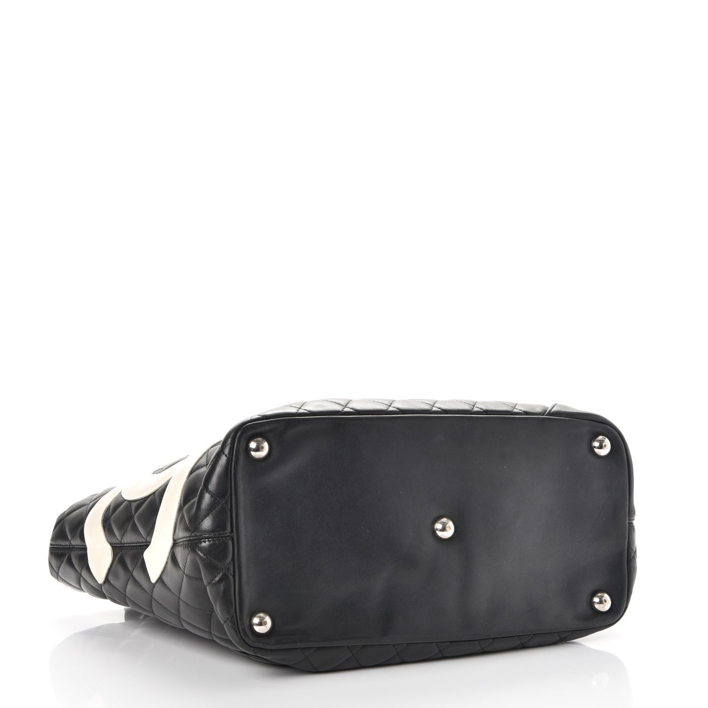 Calfskin Quilted Large Cambon Tote Black White
