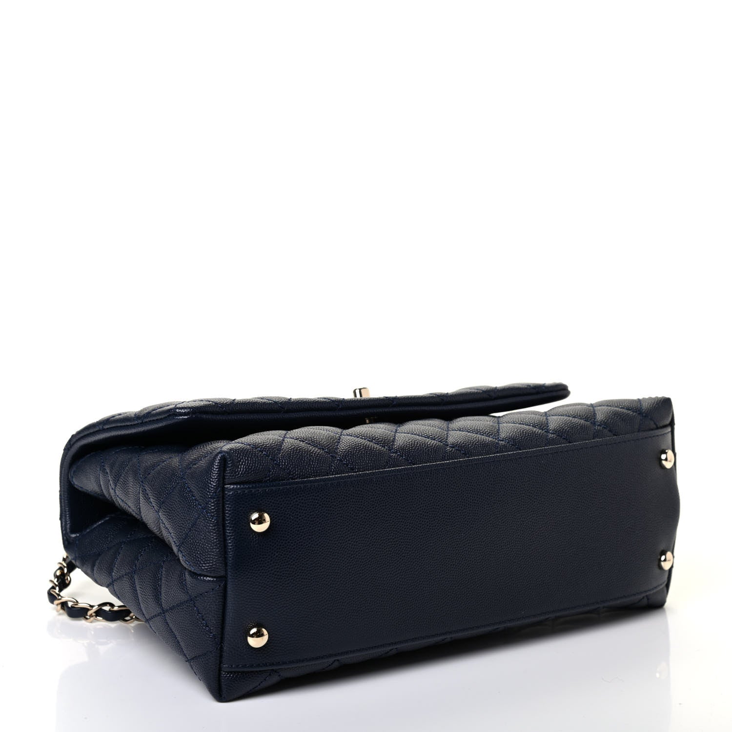 Chanel Caviar Lizard Embossed Quilted Small Coco Handle Flap Navy Blue 3 of 4