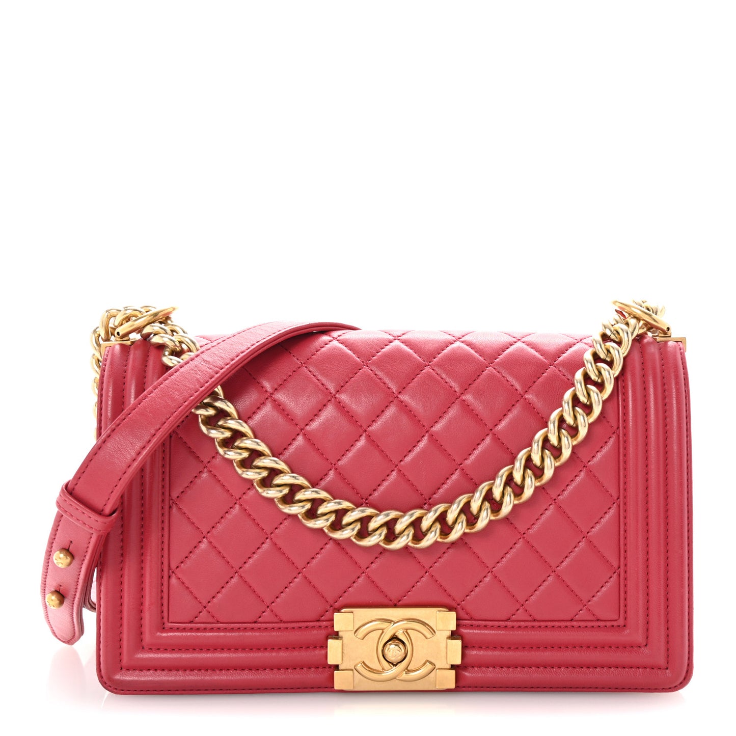 Lambskin Quilted Medium Boy Flap Dark Pink