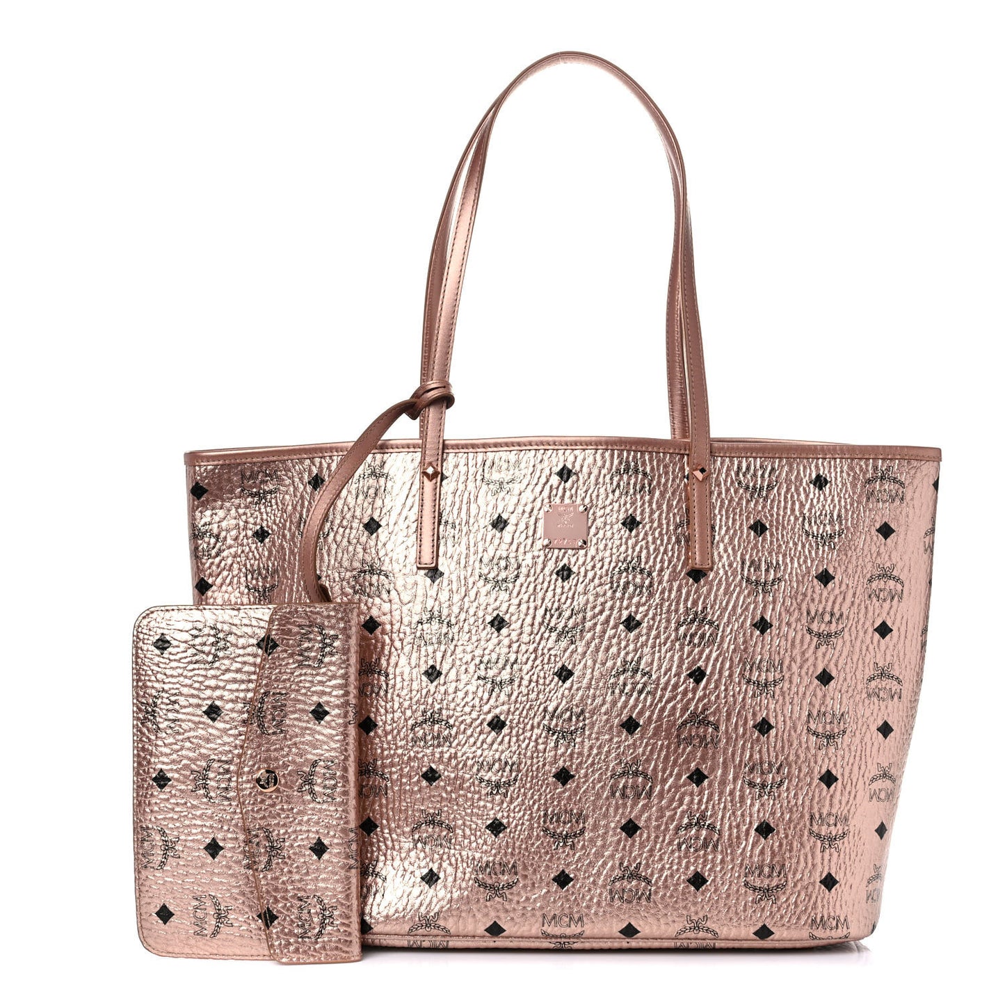 Metallic Visetos Medium Reversible Shopper Tote Champagne Gold