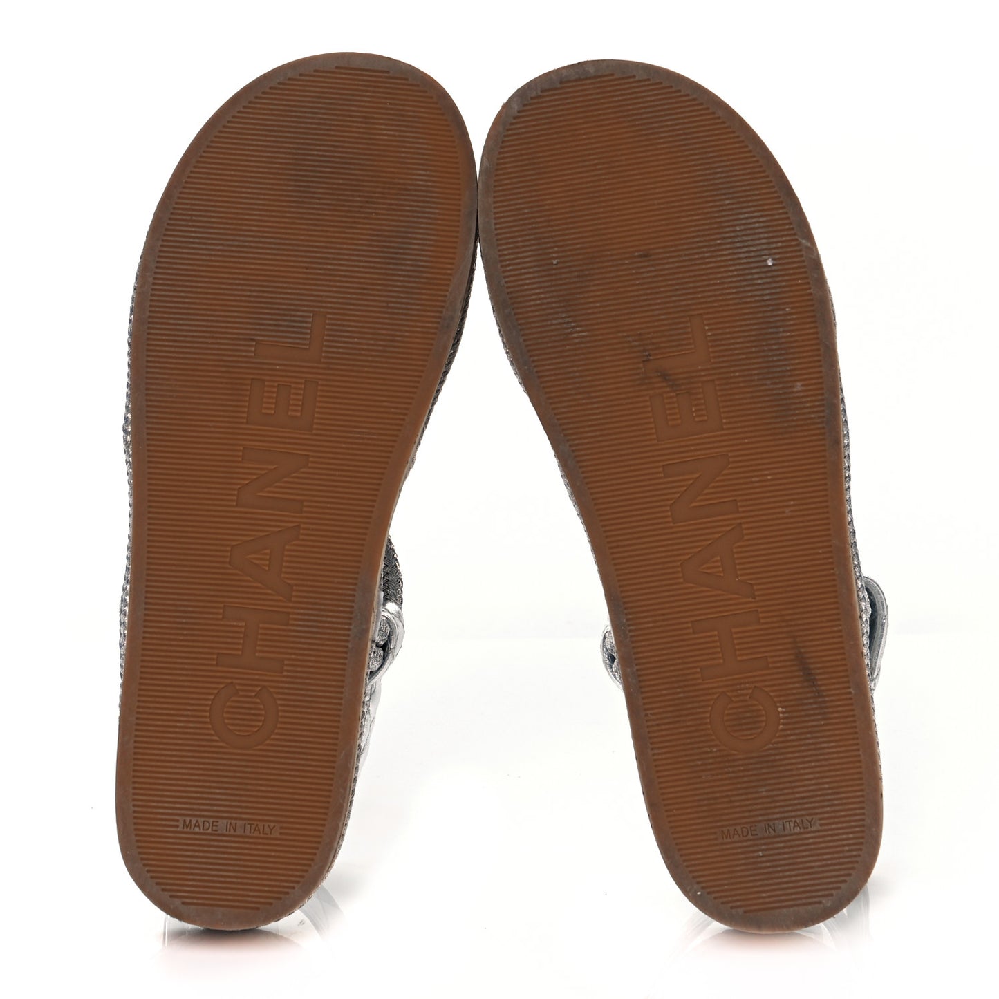Metallic Cord Lambskin Quilted Logo Sandals 40 Silver