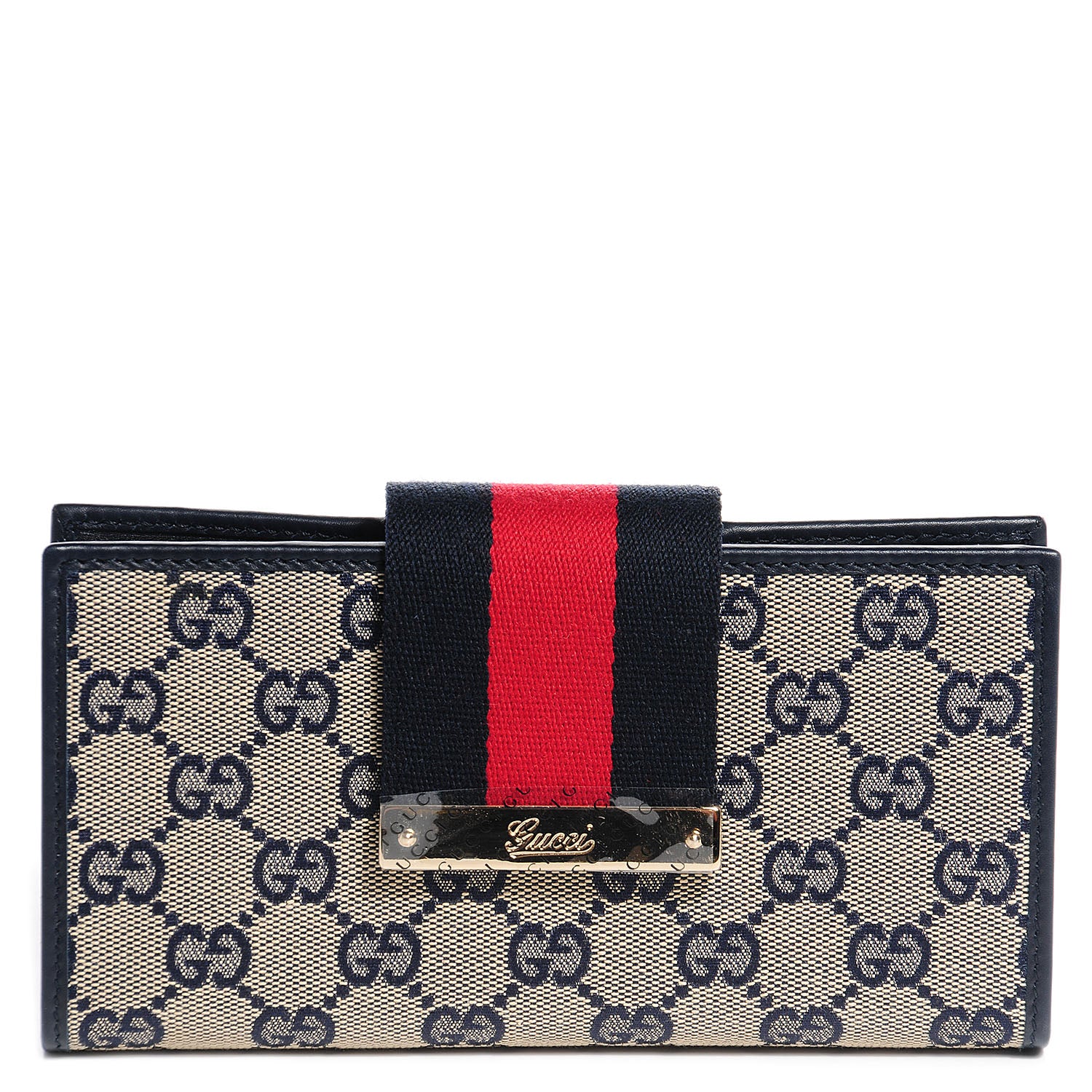 Gucci Monogram Calfskin Ladies Web Long Wallet Beige Blue 1 of 9