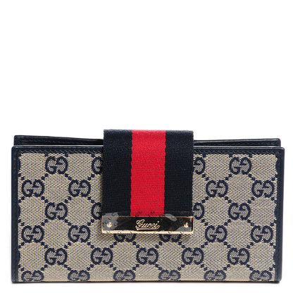 Gucci Monogram Calfskin Ladies Web Long Wallet Beige Blue 1 of 9