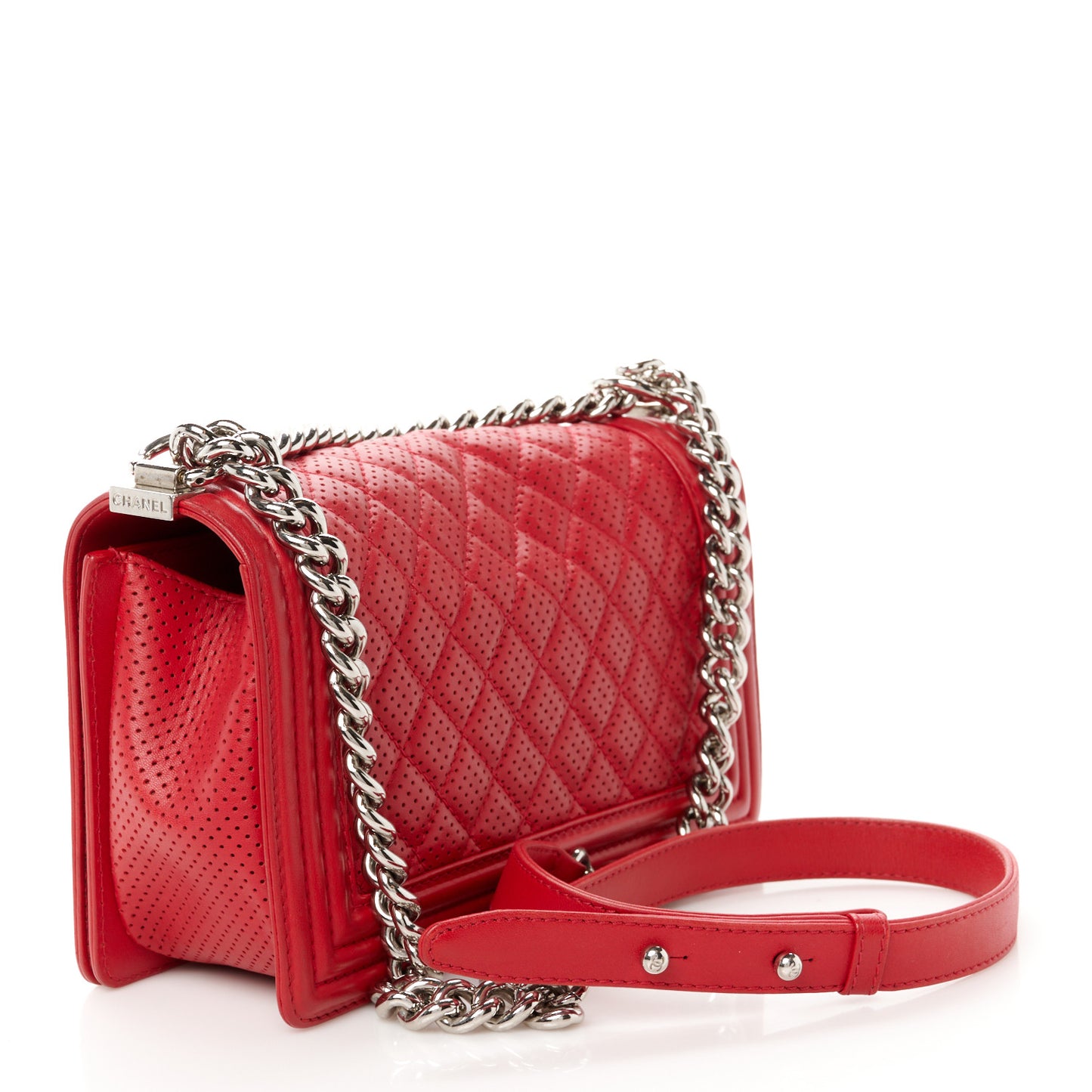 Perforated Lambskin Quilted Medium Boy Flap Pink
