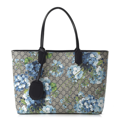 Gucci GG Supreme Monogram Blooms Medium Reversible Tote Beige Blue Navy 1 of 16