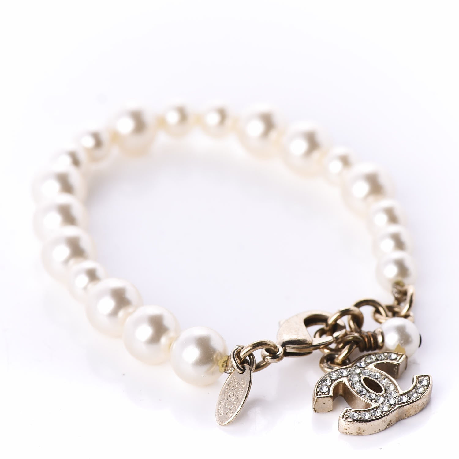 Chanel Crystal Pearl CC Bracelet Gold 1 of 5