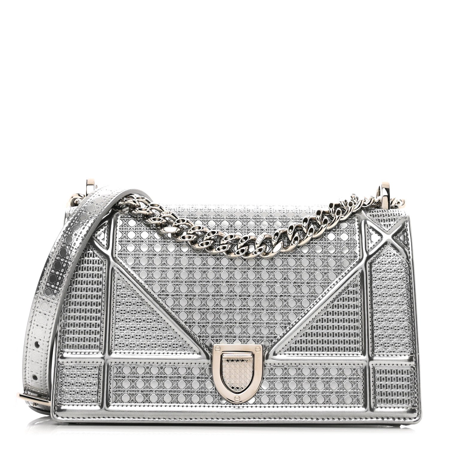 Christian Dior Metallic Patent Micro-Cannage Small Diorama Flap Bag Silver 1 of 10