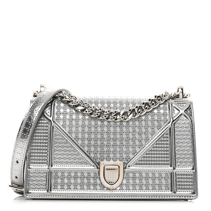 Christian Dior Metallic Patent Micro-Cannage Small Diorama Flap Bag Silver 1 of 10