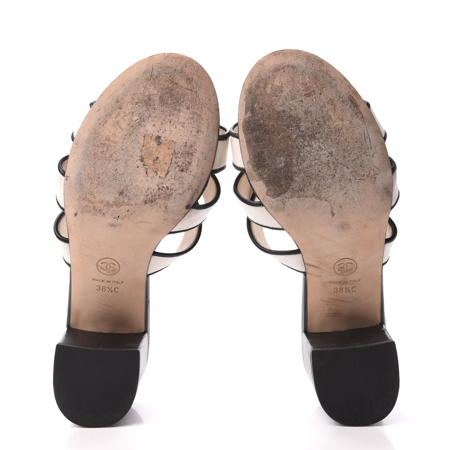 Chanel Calfskin CC Turnlock Sandals 38.5 Beige Black 5 of 8