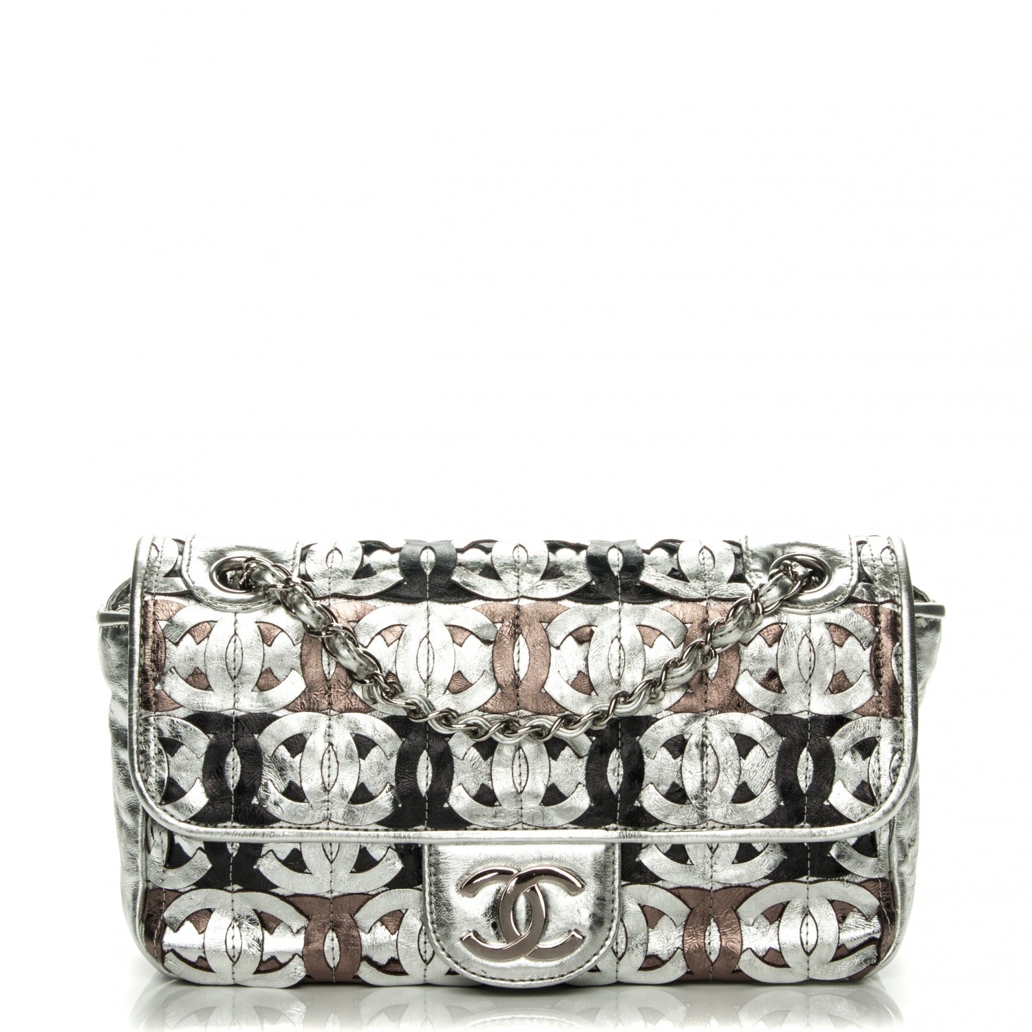 Chanel Metallic Crackled Calfskin Medium CC Mix Flap Silver Gold 1 of 7