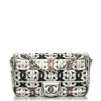 Chanel Metallic Crackled Calfskin Medium CC Mix Flap Silver Gold 1 of 7