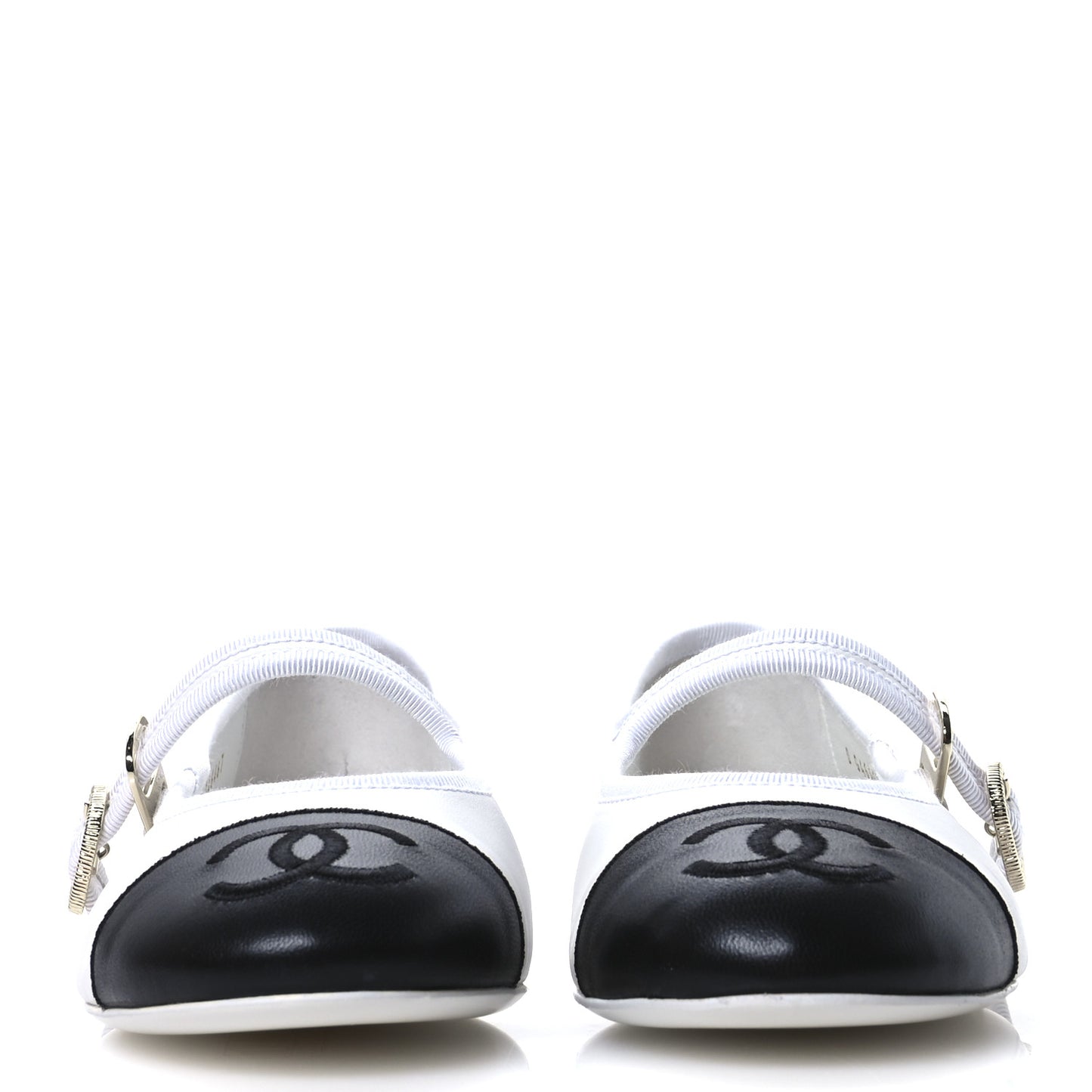 Lambskin Mary Jane Flats 37.5 White Black