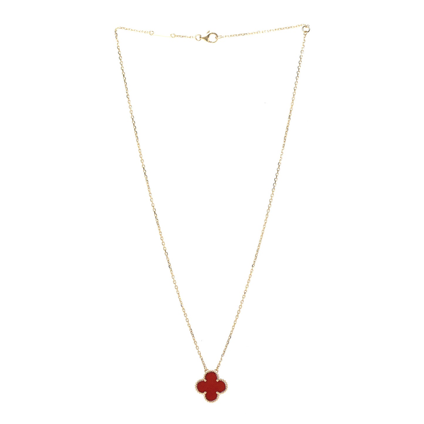 18K Yellow Gold Carnelian Vintage Alhambra Pendant Necklace