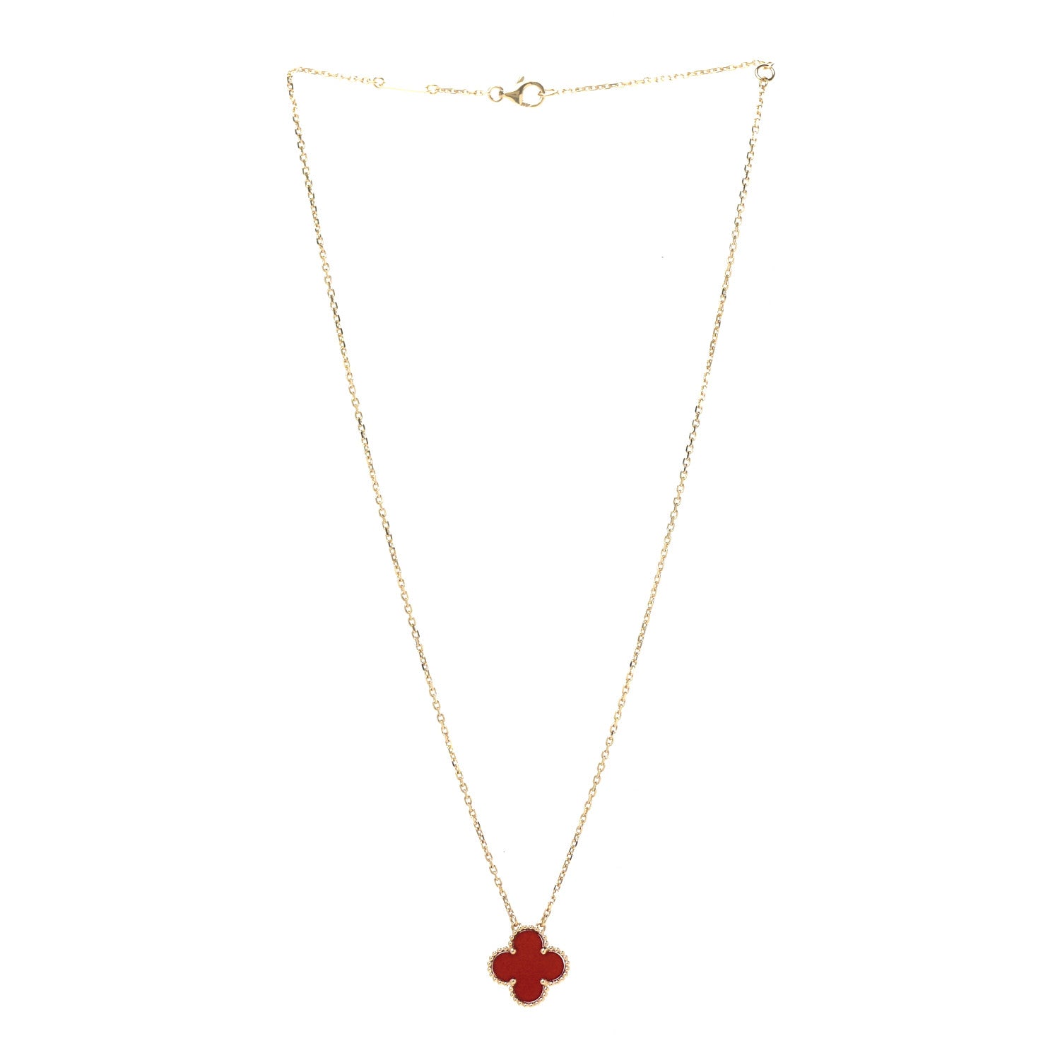 Van Cleef & Arpels 18K Yellow Gold Carnelian Vintage Alhambra Pendant Necklace 3 of 6