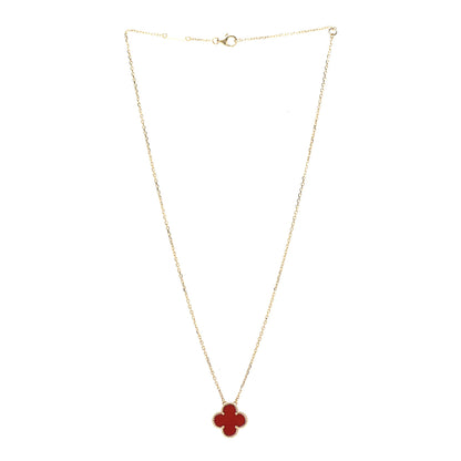 Van Cleef & Arpels 18K Yellow Gold Carnelian Vintage Alhambra Pendant Necklace 3 of 6