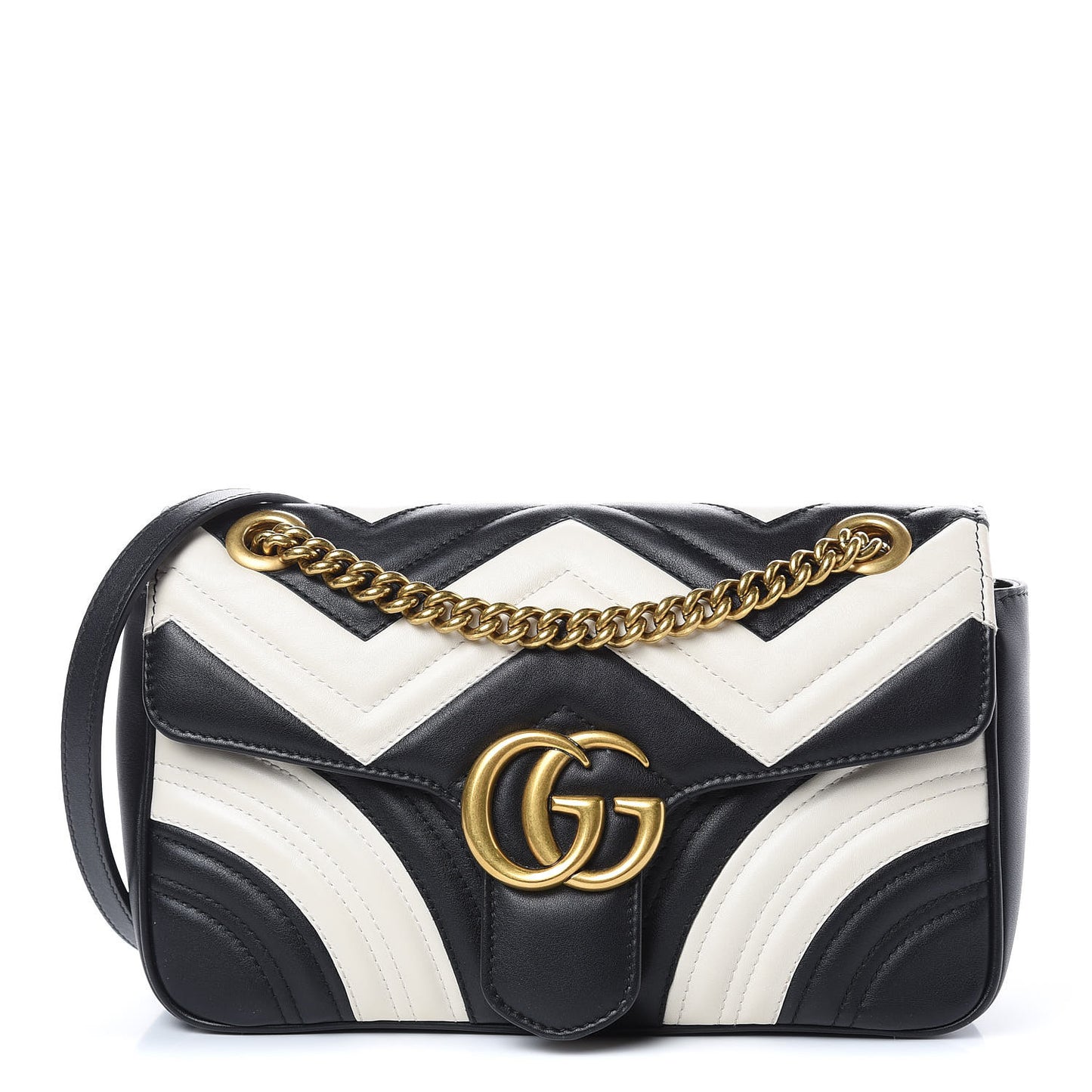 Calfskin Matelasse Small GG Marmont Shoulder Bag Black White