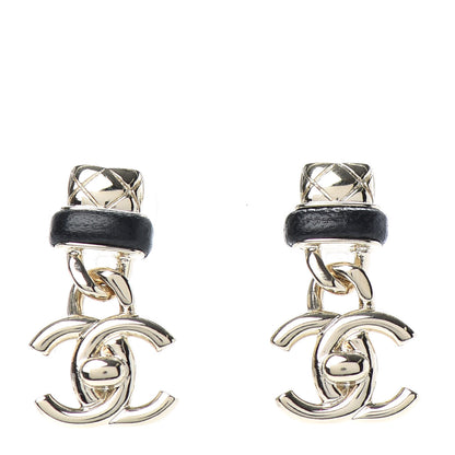 Chanel Lambskin CC Turnlock Drop Earrings Gold Black 1 of 4