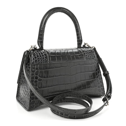 Balenciaga Shiny Calfskin Crocodile Embossed Small Hourglass Top Handle Bag Dark Grey 3 of 19