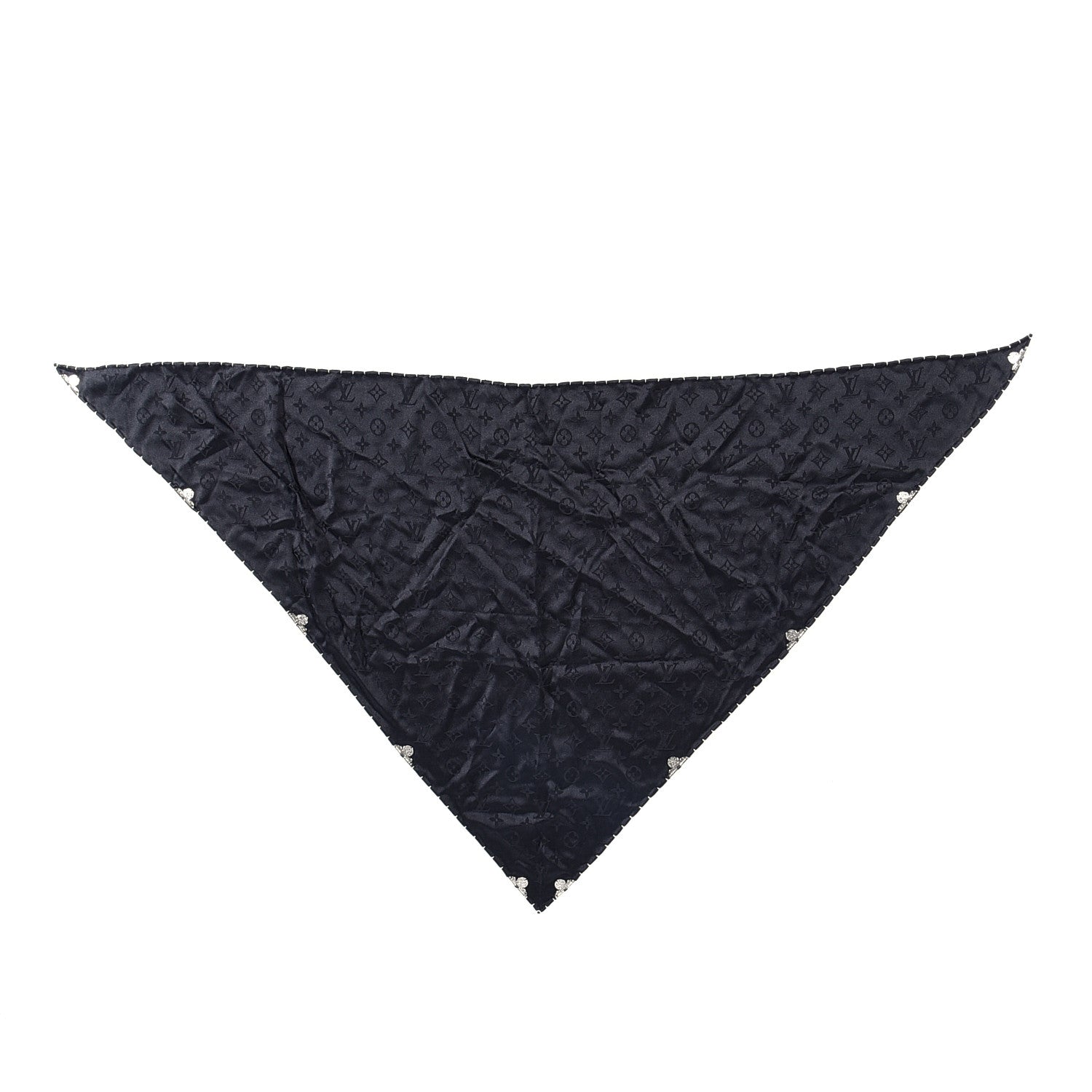 Louis Vuitton Silk Strass Monogram Flower Crown Triangle Scarf Black 2 of 7
