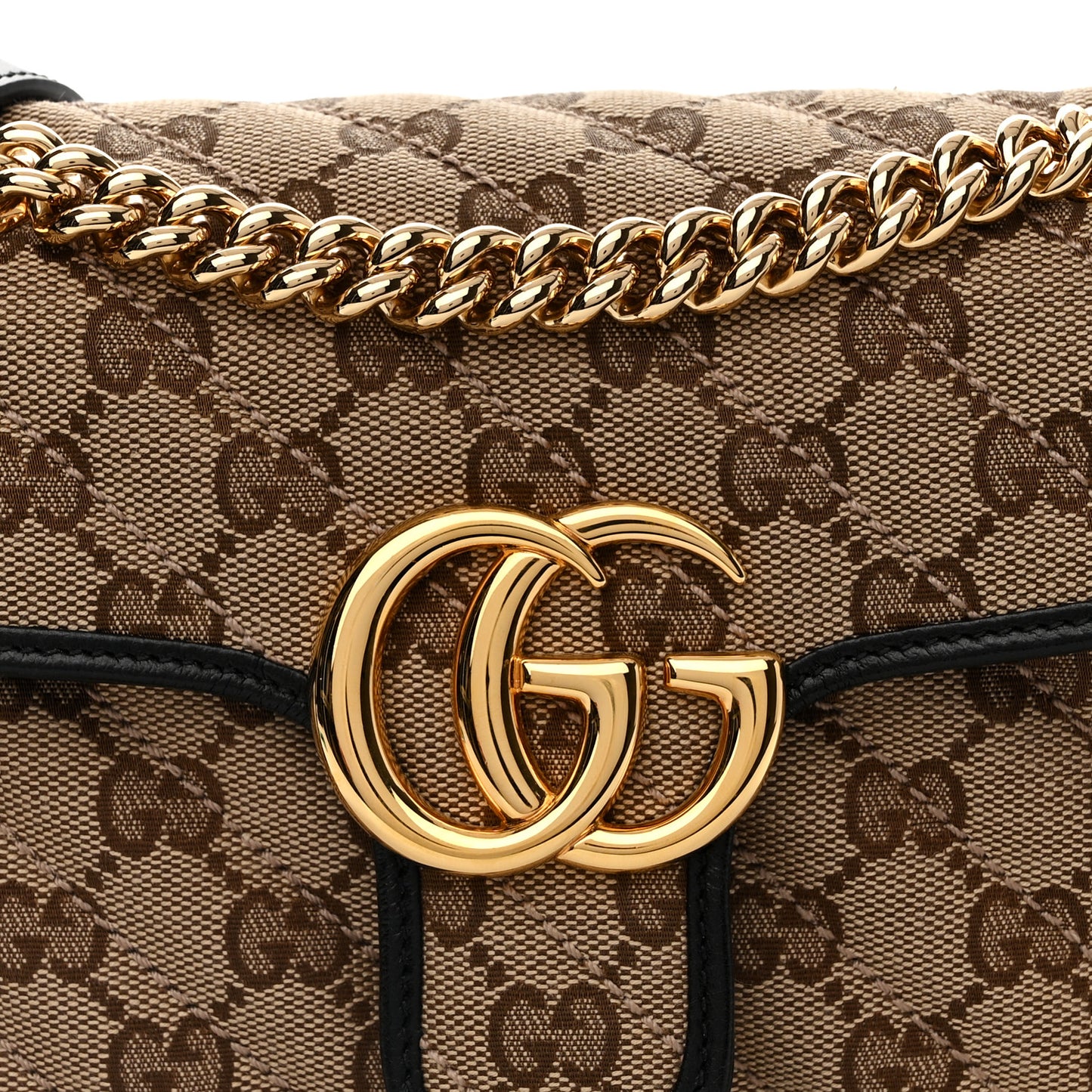 Monogram Matelasse Diagonal Mini GG Marmont Shoulder Bag Beige Black