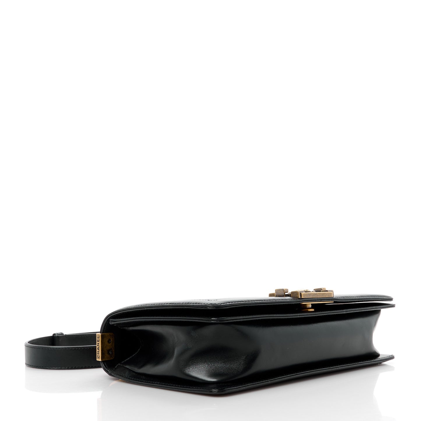 Glazed Calfskin Medium Boy Flap Black