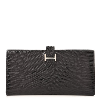Hermes Lizard Bearn Gusset Wallet Black 1 of 9