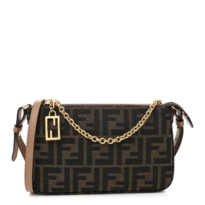 Fendi Fabric Jacquard Vitello Grace FF 1974 Baguette Pouch Tobacco Moro Sand 1 of 10