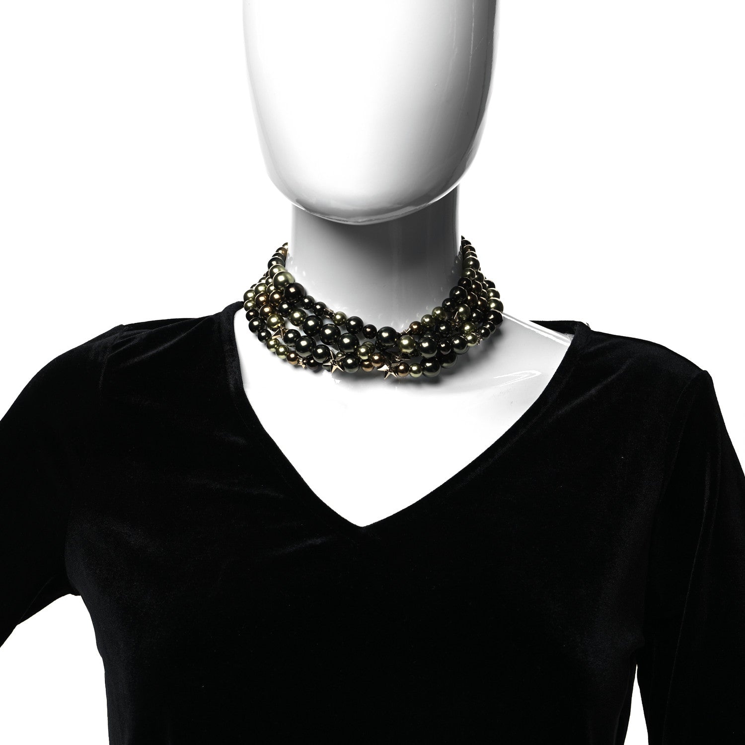 Chanel Metal Textured Bead CC Star Choker Necklace Gold Multicolor 2 of 6