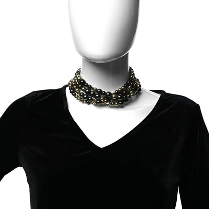 Chanel Metal Textured Bead CC Star Choker Necklace Gold Multicolor 2 of 6