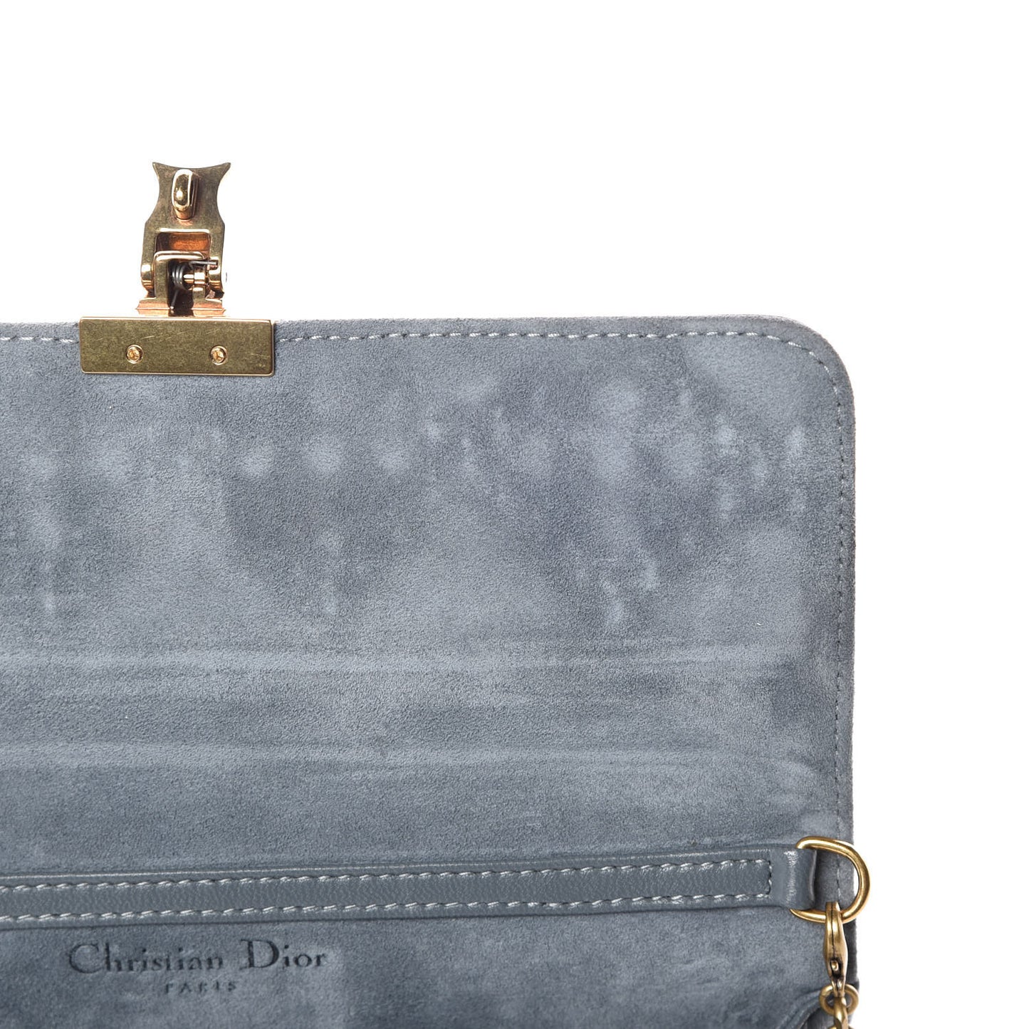 Lambskin Cannage Studded Dioraddict Wallet on Chain Clutch Grey Blue