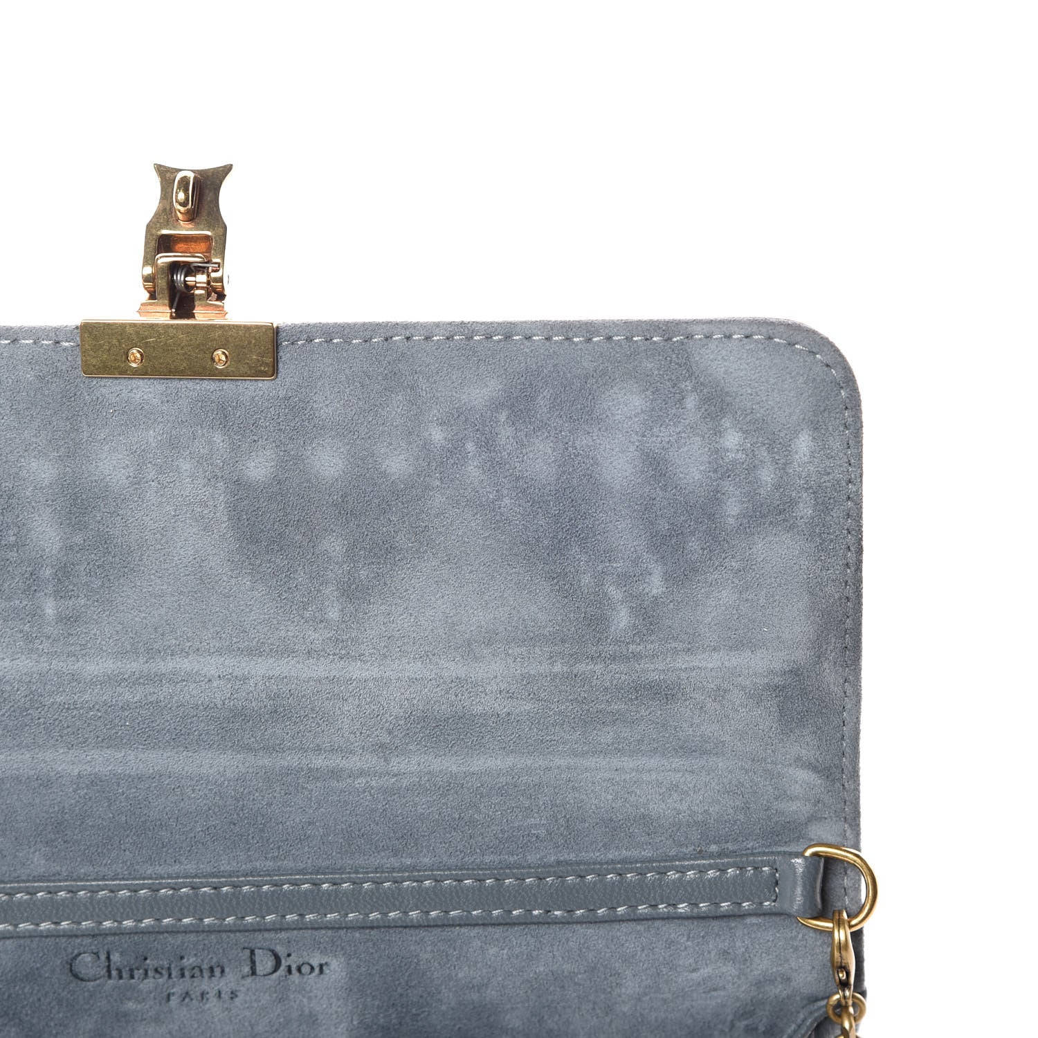 Christian Dior Lambskin Cannage Studded Dioraddict Wallet on Chain Clutch Grey Blue 9 of 9